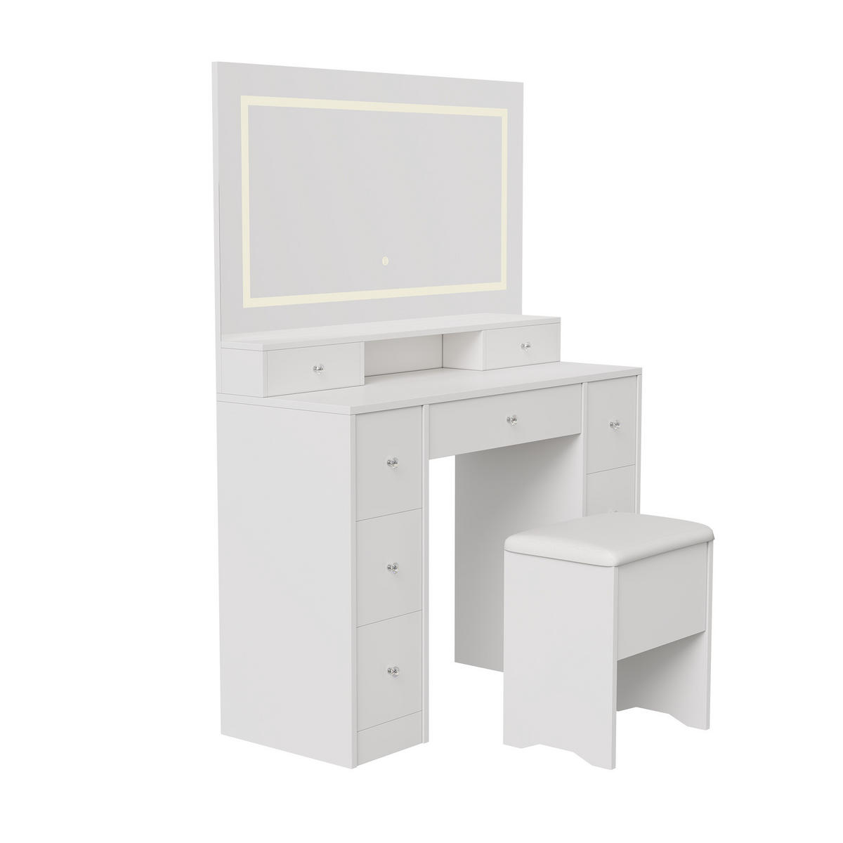SCHMINKTISCH mit Spiegel LED 9 Schubladen Steckdose Weiß - Weiß, Holz (110/150/40cm)