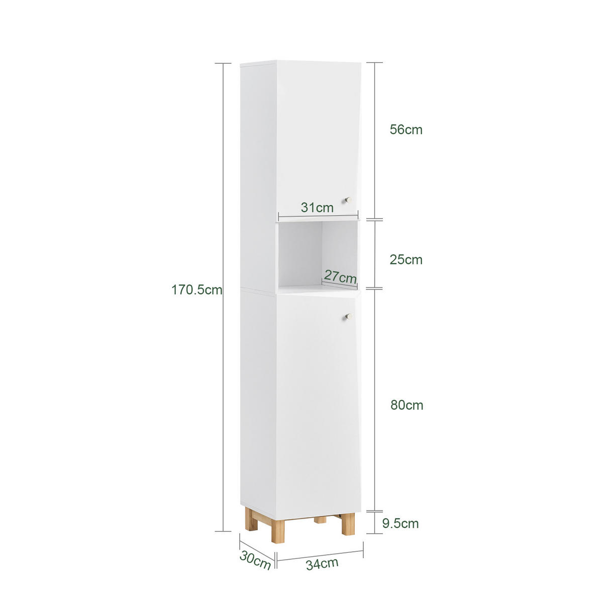 HOCHSCHRANK Weiß - Weiß, Holzwerkstoff (34/170/30cm) - SoBuy