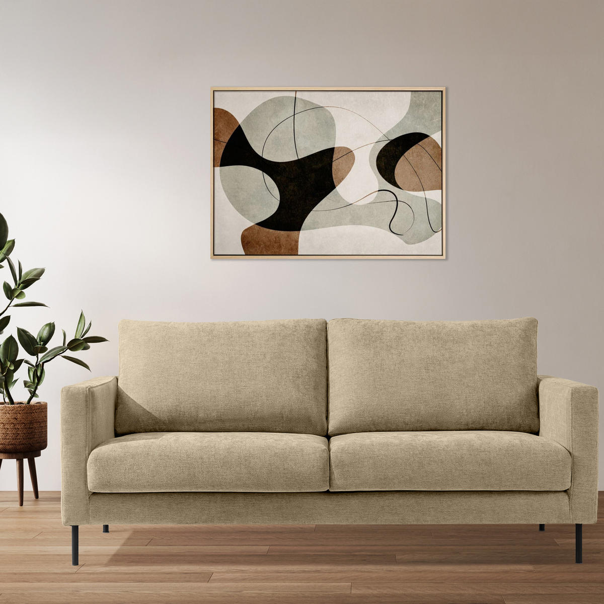 SOFA LUMO, 3-Sitzer, Ecru - Ecru/Schwarz, Holz/Holzwerkstoff (198/90/95cm) - KONSIMO®