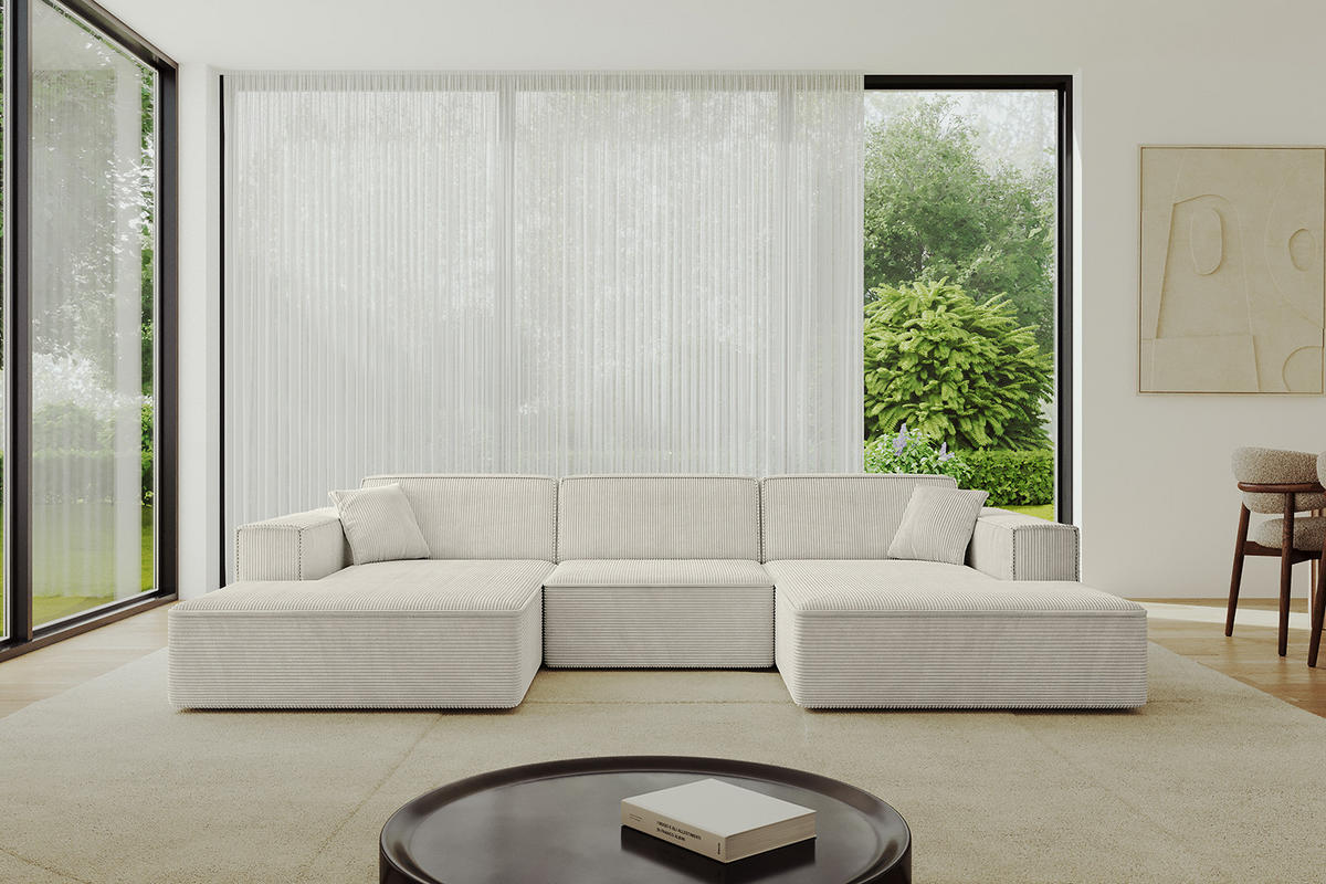 WOHNLANDSCHAFT IREA-U1-v4 - 303x171x79 cm Hellgrau - Ecru, Holzwerkstoff/Textil (303/79/171cm) - ALTDECOR