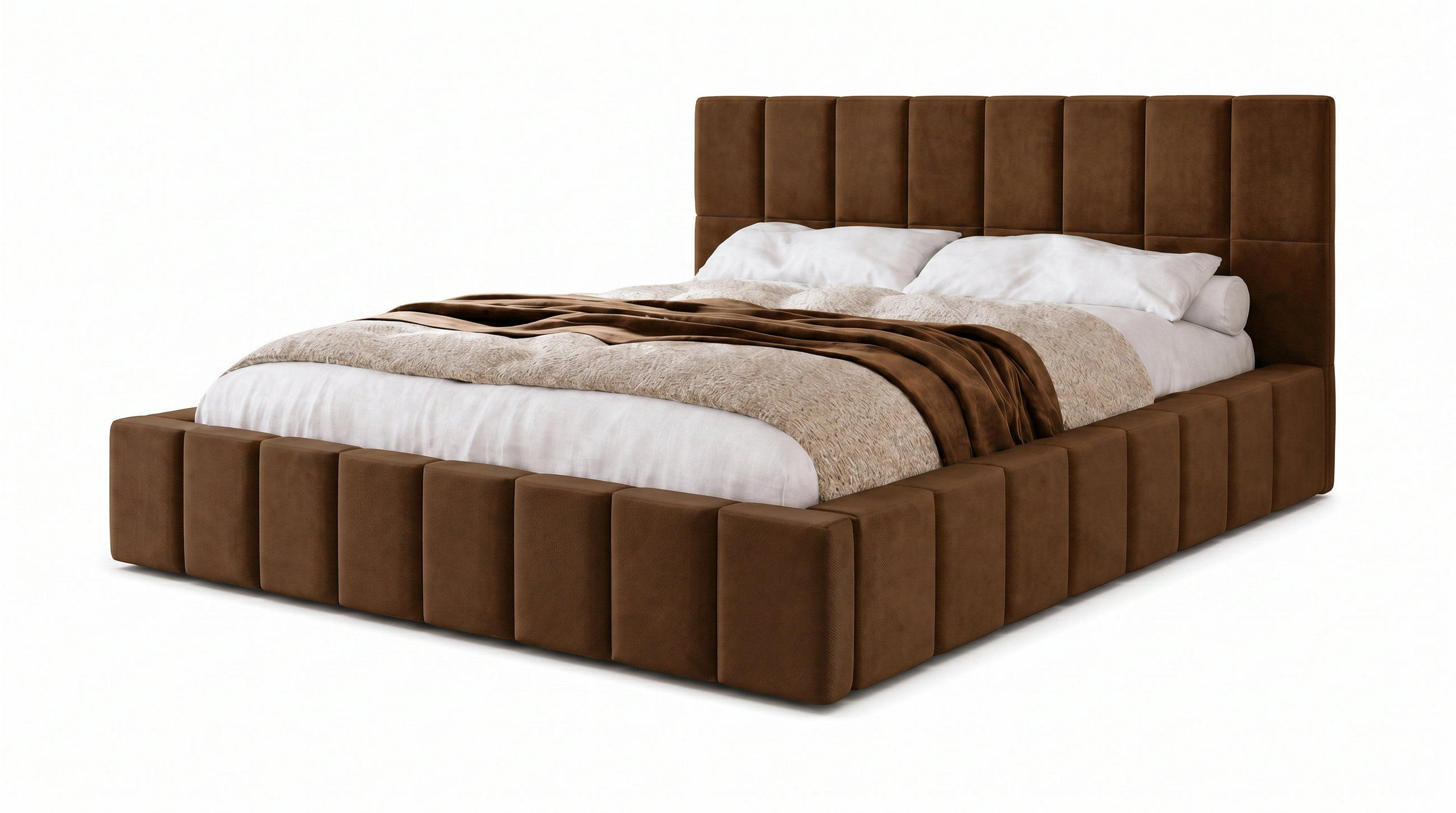 POLSTERBETT 180x200 cm, Alma, Doppelbett mit Bettkasten, Lattenrost aus Holz, Velourstoff, Dunkelbraun - Dunkelbraun, Holz/Kunststoff (180/200cm) - Marpur