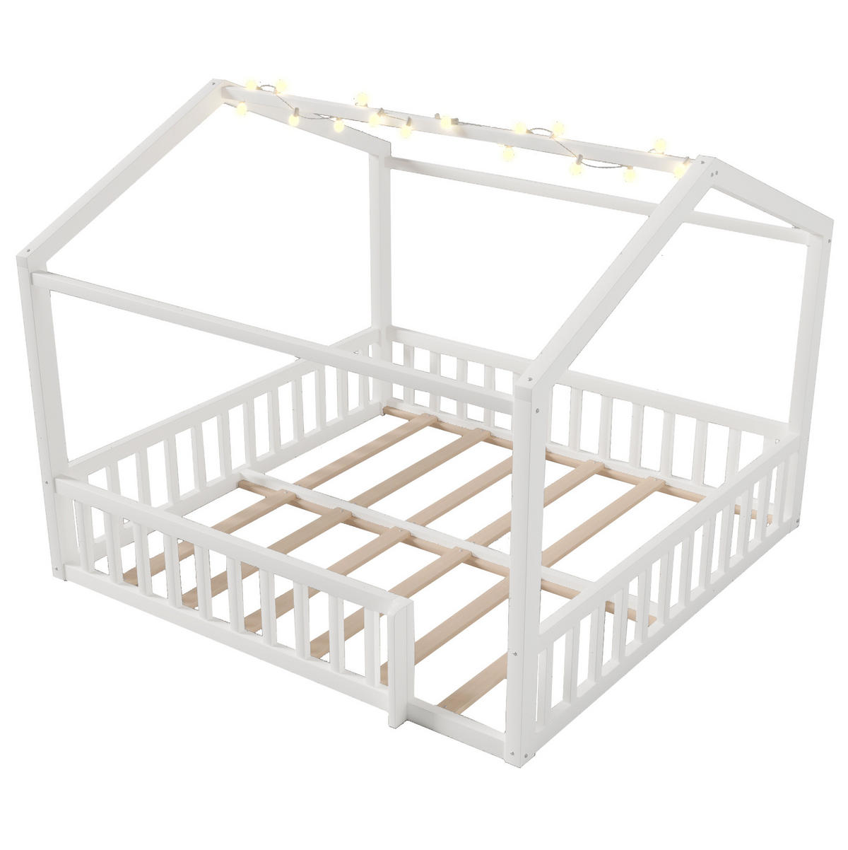 KINDERBETT 195/191/156,5 cm in Hausform mit LED und teilbarer Liegefläche 90/190 cm - Weiß, Holz (90/190cm) - BEAOK