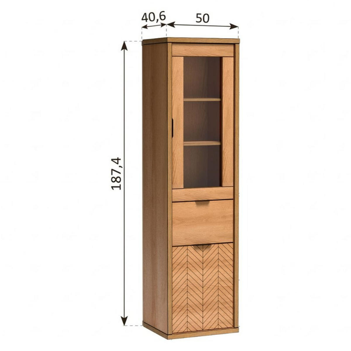 VITRINE Fonti F-2 50 x 187,4 x 40,6 cm Karamell-Eiche - Eichefarben, Holzwerkstoff (50/187.4/40.6cm) - Koseto