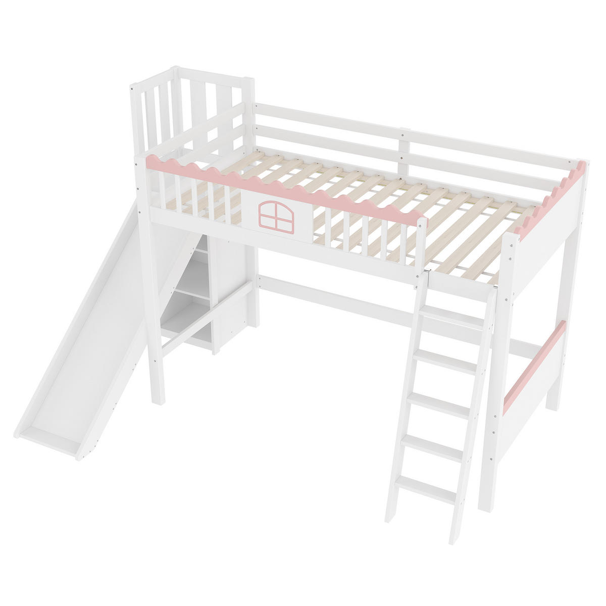 HOCHBETT 90/200 cm Weiß mit LED-Leuchten und Rutsche aus Kiefernholz - Weiß, Holz (90/200cm) - OKWISH