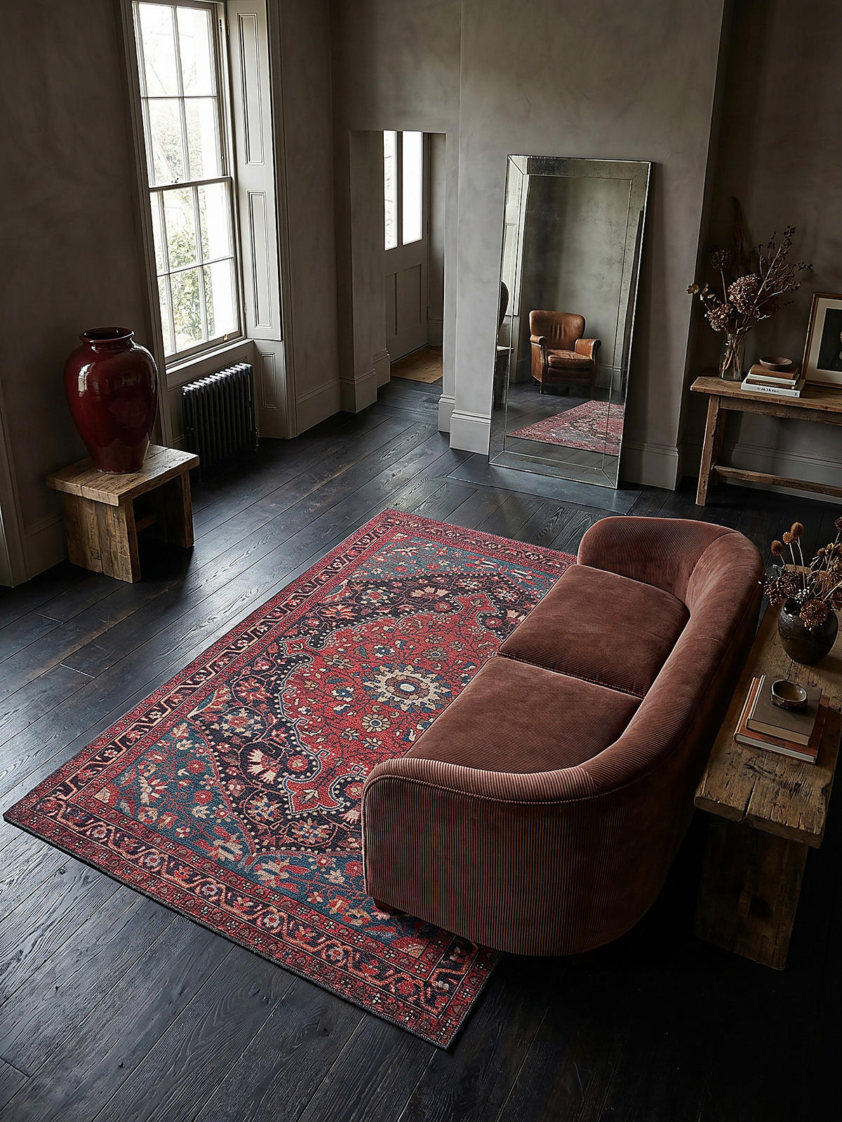 TEPPICH waschbar Medallion Muster, Orientalisch, Wohnzimmer schmutzabweisend Rot Rechteckig 152x230 - Rot, Textil (152/230cm) - KADIMA DESIGN