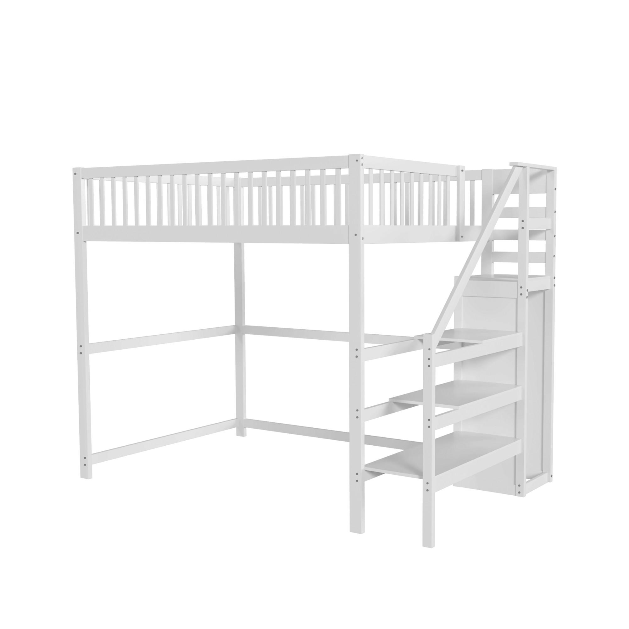 HOCHBETT aus Holz 140x200 cm in Weiß mit Leiter & Kleiderschrank - Weiß, Holz (140/200cm) - Modfu