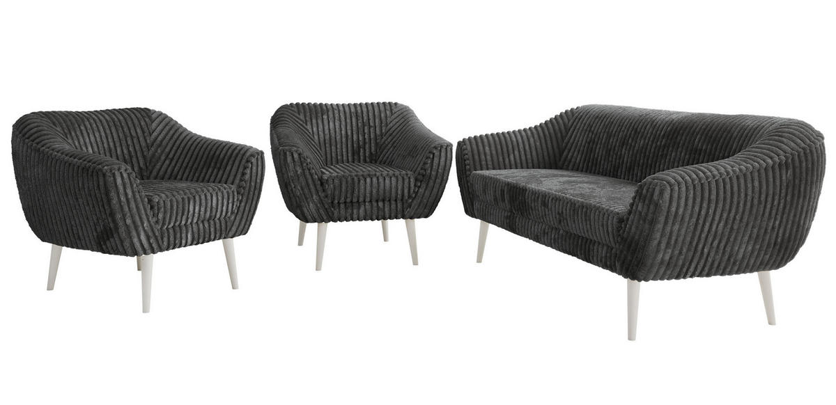 SEDACÍ SOUPRAVA 3+1+1 PIRS - Šedá Manšestr - Bílé nohy - šedá/bílá, kompozitní dřevo/textil (180/75/74cm) - MKS