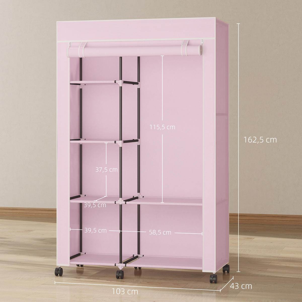 STOFFSCHRANK Rosegold 1 Stück - Roségold, Holzwerkstoff (103/162.5/43cm) - GiPP