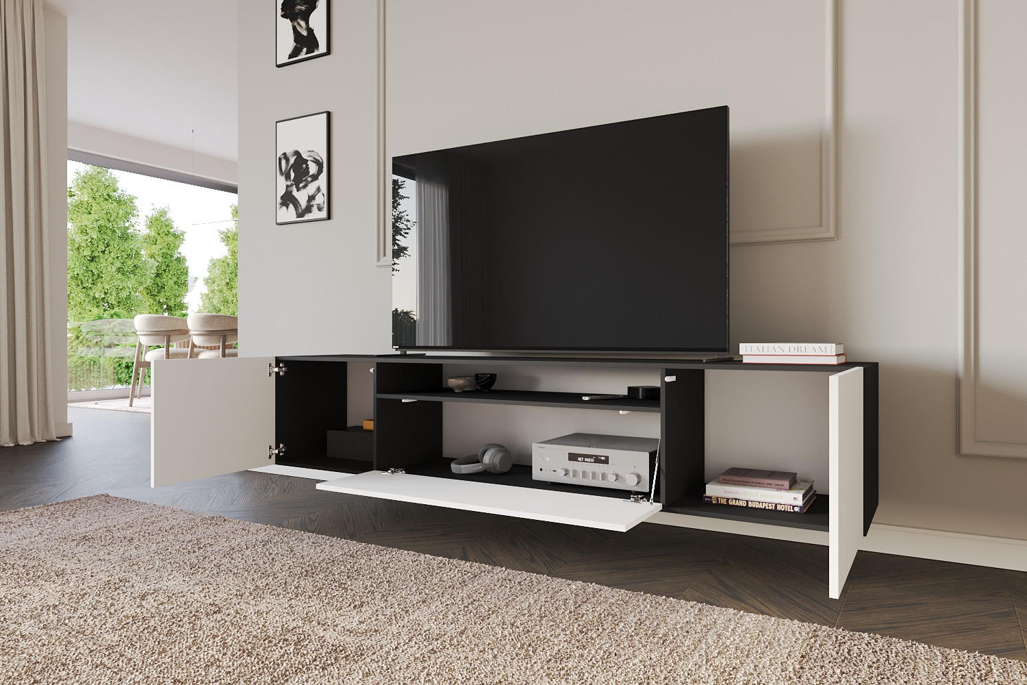 LOWBOARD ELIO-W 200x40x41 cm - Schwarz / Weiß - Schwarz, Holzwerkstoff (200/40/41cm) - ALTDECOR