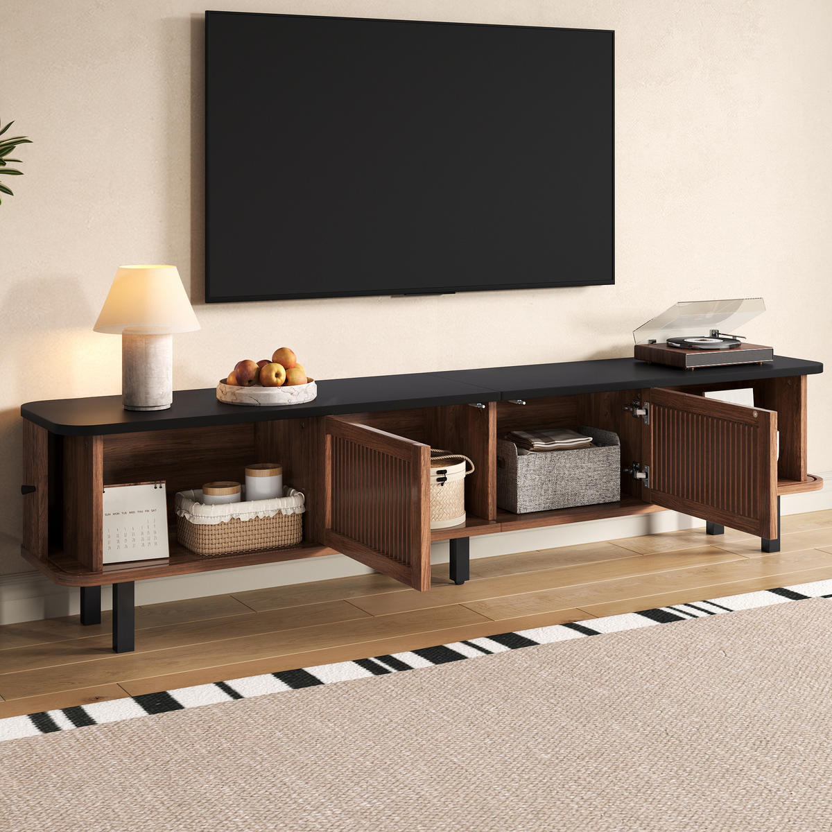 TV-SCHRANK 190/35/45 cm Nussbaum mit 2 Schiebetüren und Gittertür - Nussbaumfarben, Holzwerkstoff (190/45/35cm) - Oxeza