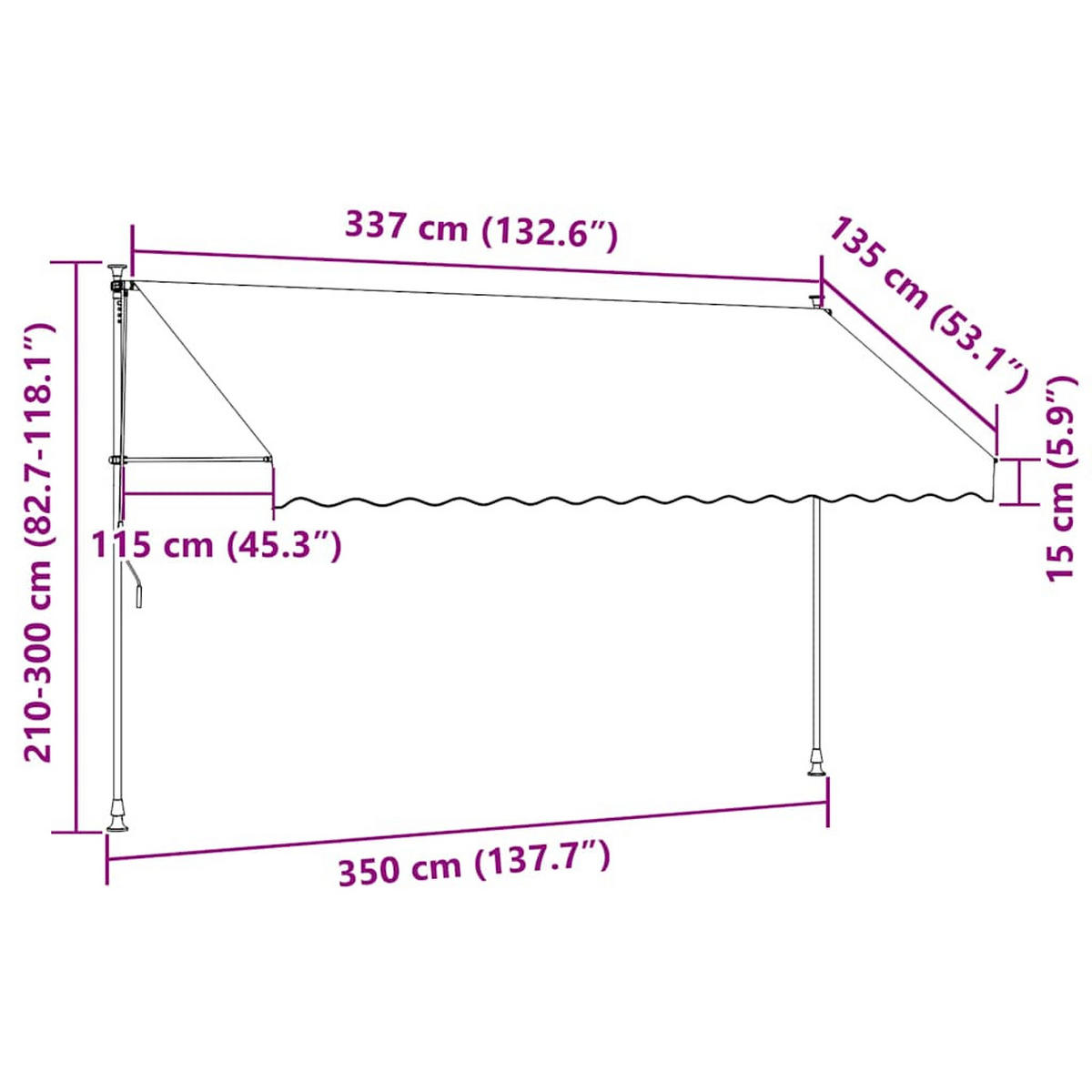 MARKISE Einziehbar Creme 350/150 Cm Stoff Und Stahl - Creme, Textil (150/300/350cm) - vidaXL