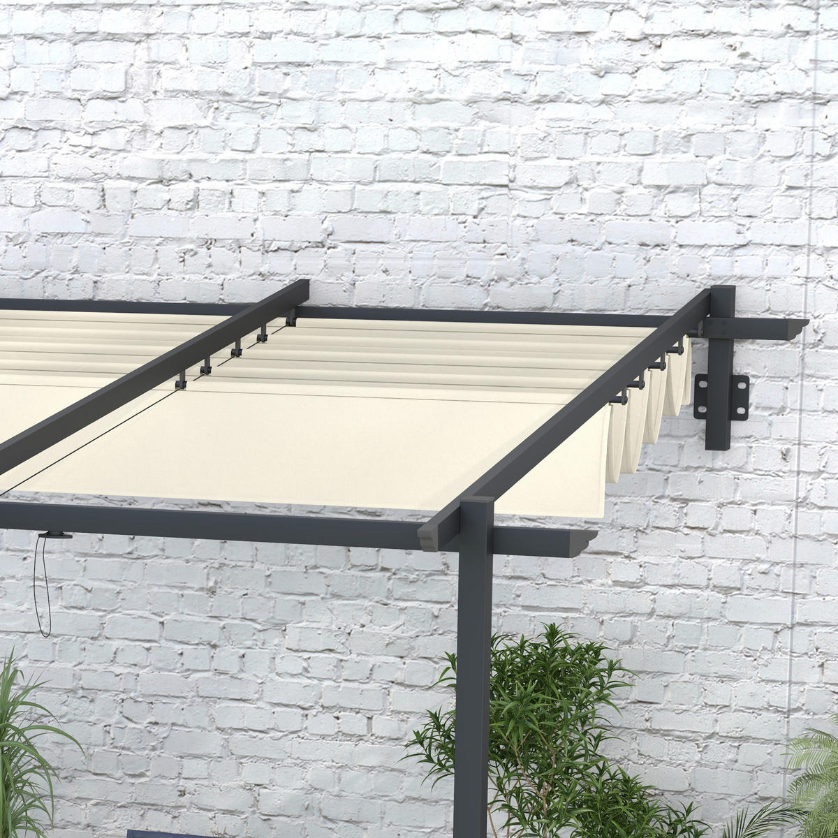 PERGOLA Winddicht Stahl+Polyester Crème - Creme, Kunststoff/Metall (297/230/297cm) - Outsunny