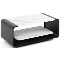 COUCHTISCH Sora in Weißer Marmor mit abgerundetem schwarzem Metallgestell 100/50/41 cm - Ecru/Schwarz, Holzwerkstoff (50/100/41cm) - WFL GROUP