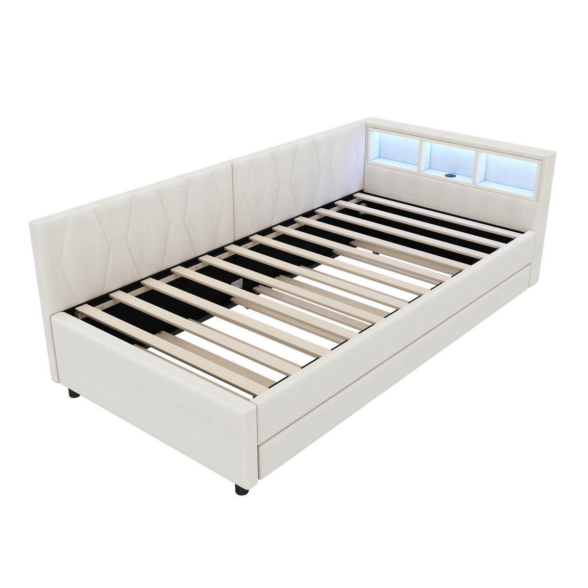 POLSTERBETT 90/200 cm Beige aus Leinen mit LED-Lichtleiste - Beige, Textil (90/200cm) - OKMYHOME