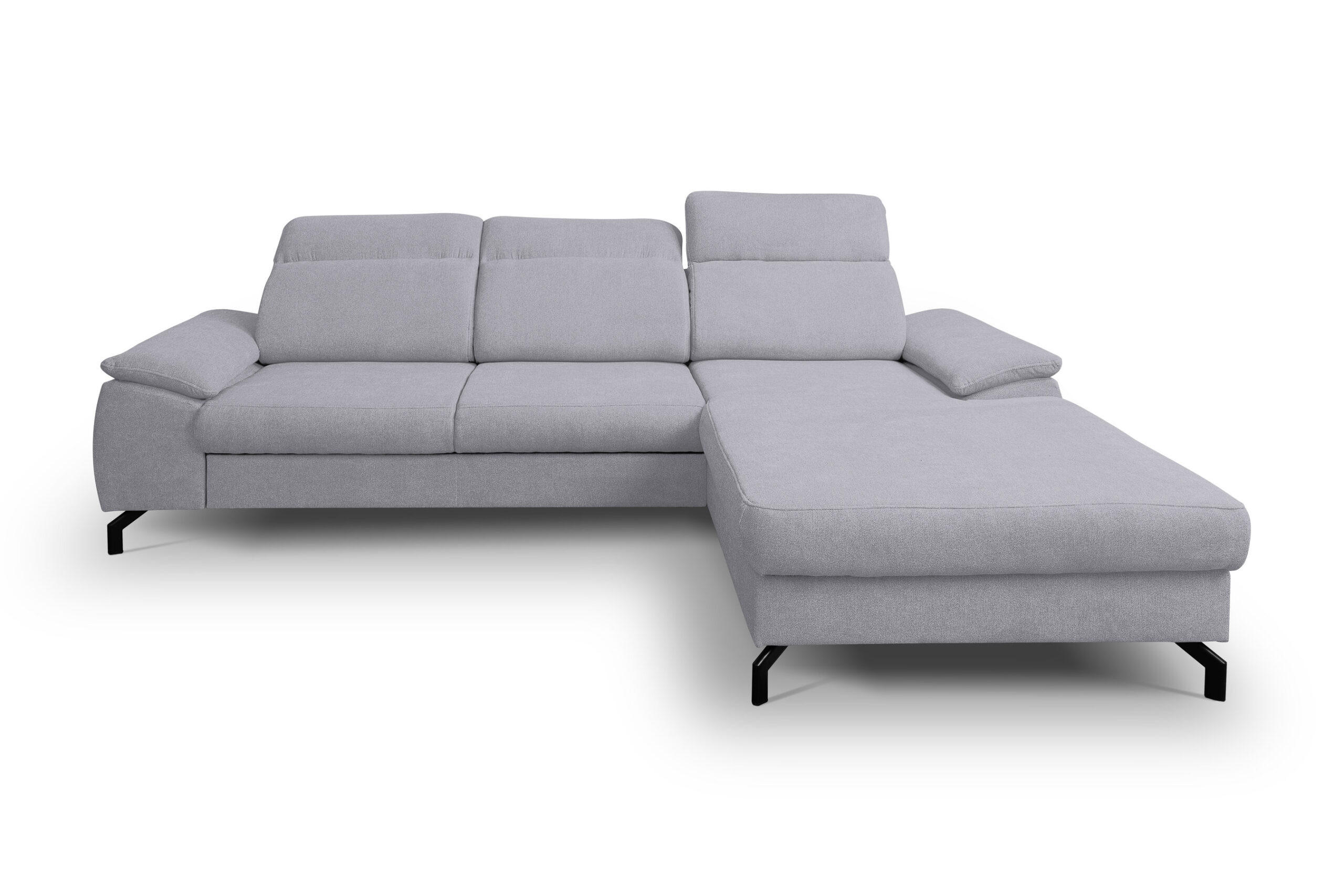 ECKSOFA MALIBU mit Schlaffunktion und Bettkasten, Farbe: Helgrau, Velourstoff, Ottomane Rechts - Hellgrau, Textil (276/184cm) - VENASI MÖBEL