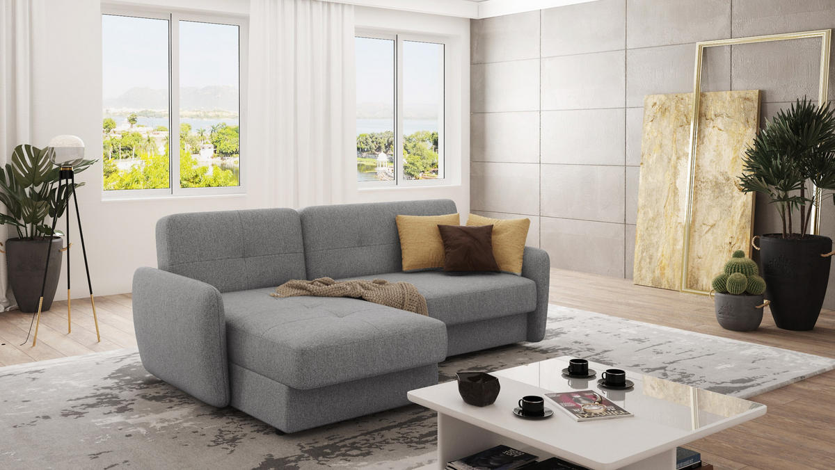 ECKSOFA Lupo Grau Mikrofaser - Schwarz/Grau, Holz/Kunststoff (232/147cm) - S-Style Möbel