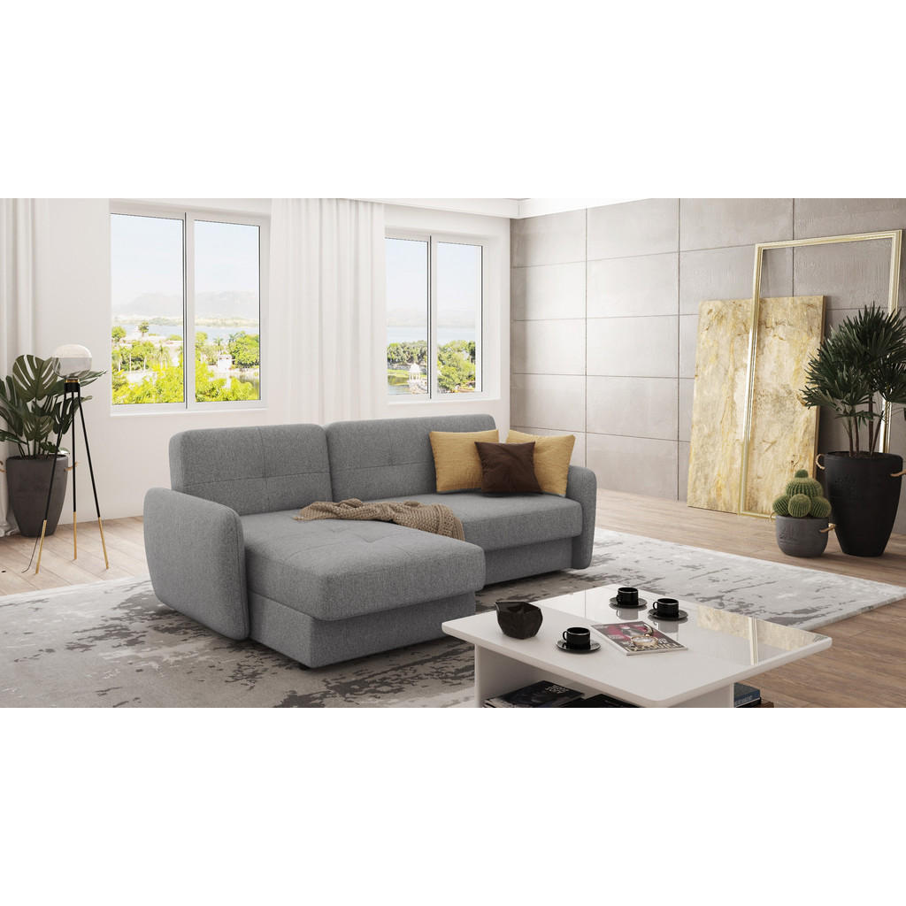Thumbnail - S-Style Möbel Ecksofa, Grau, Textil, Echtholz,Buche, Birke, 4-Sitzer, Füllung: Schaumstoff, Eckteil, L-Form, Ottomane li...