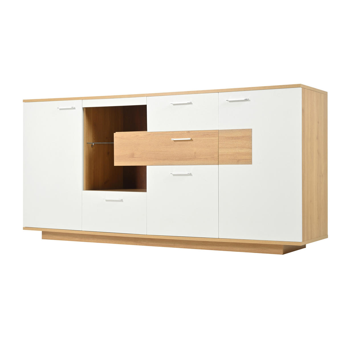 SIDEBOARD 160/40/77 cm mit 2 Türen, 4 Schubladen & LED-Beleuchtung - Naturfarben, Holzwerkstoff (160/77/40cm) - BEAOK