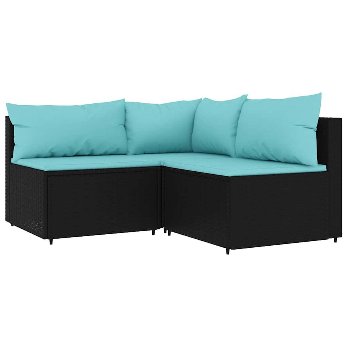 LOUNGEGARNITUR mit Blau Auflagen und 50 cm Couchtisch, aus Poly Rattan und Glas, Schwarz, 4-teiliges Set - Schwarz, Kunststoff - vidaXL