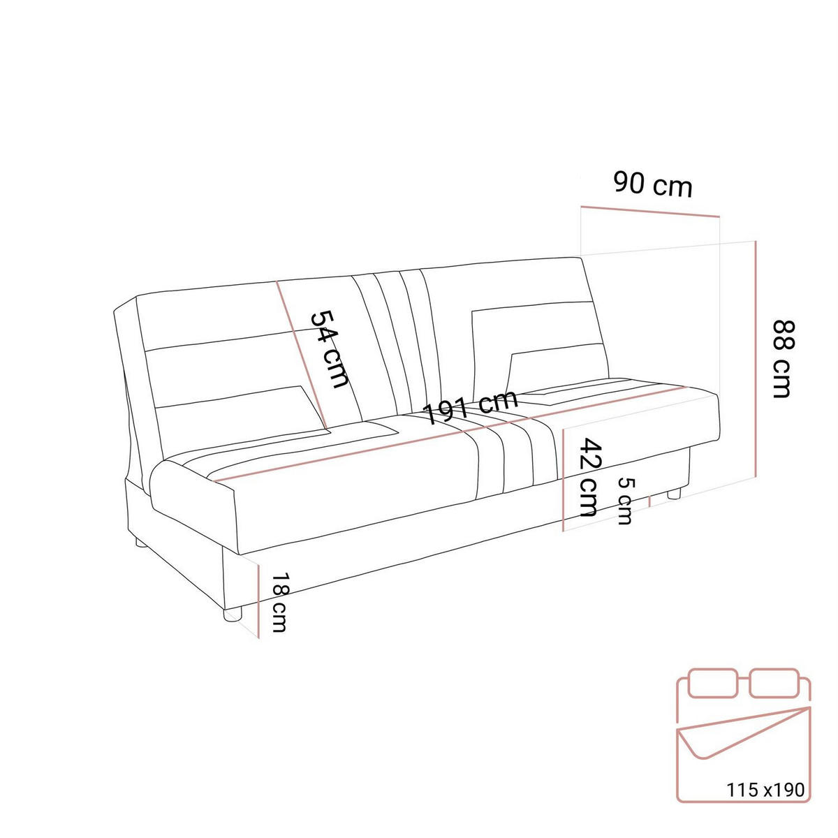 SCHLAFSOFA VERO II mit Schlaffunktion Castel 20 - Grau, Textil (191/88/90cm) - Lookway