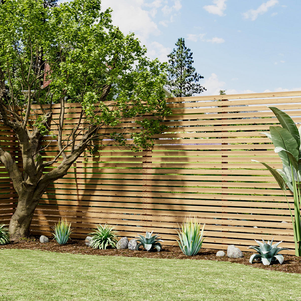 SICHTSCHUTZZAUN aus Kiefernholz in Holzfarbig Lamellen Design pflegeleicht Wasserbasierte 180x150 cm 21,35 kg - Gelb, Holz (5/150cm) - Livingandhome