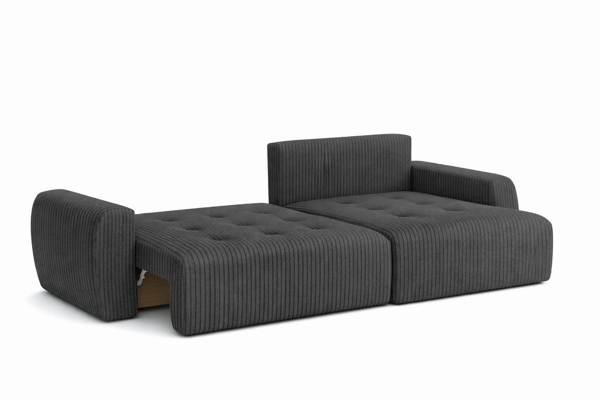 ECKSOFA Mit Schlaffunktion Und Bettkasten L-Form Ivo XL, Cordstoff Poso, Grau, Rechts - Grau, Holz (280/142cm) - Kaiser Möbel