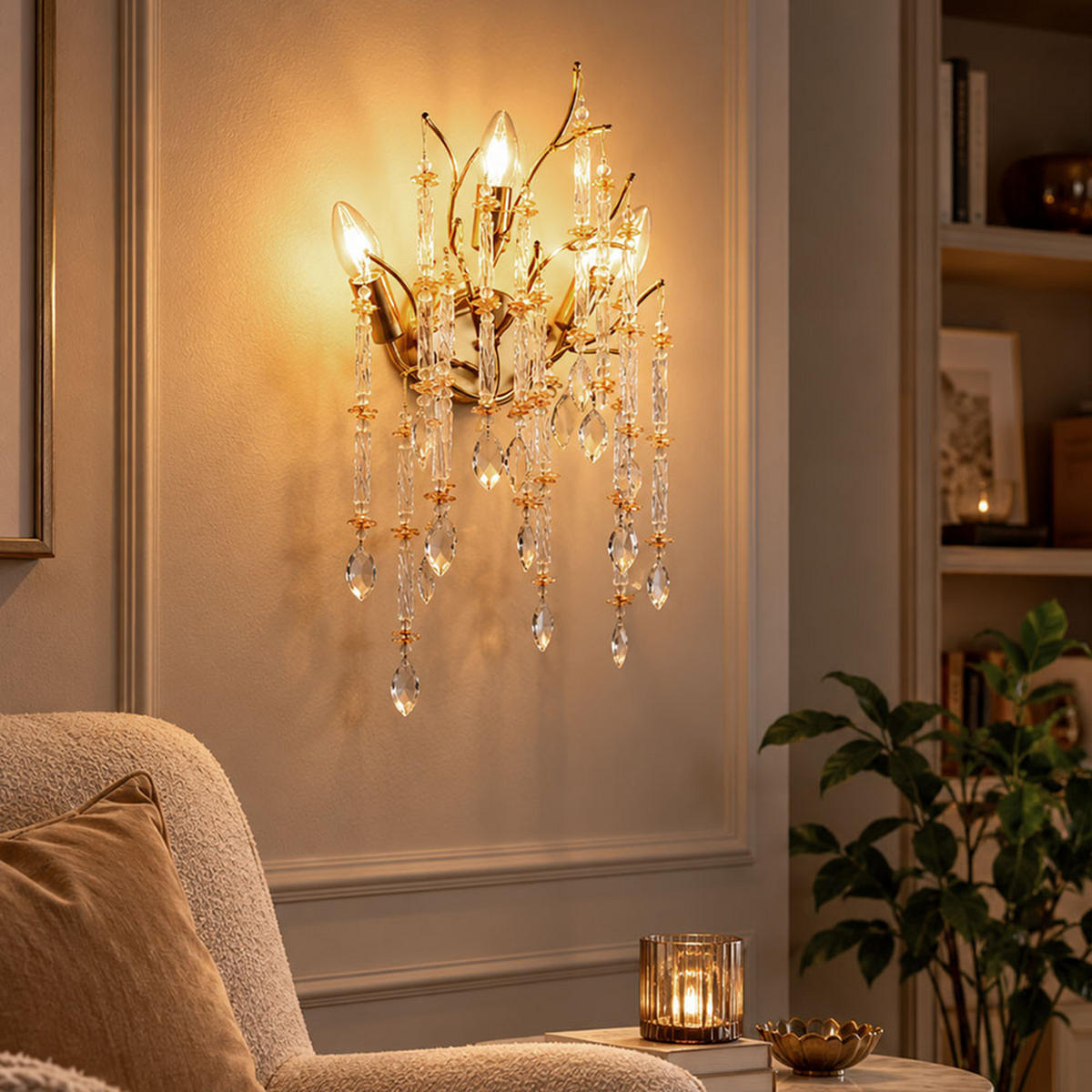 WANDLEUCHTE Metall, Glas, Gold, E14 - Goldfarben, Glas (35/50/11cm) - Globo Lighting