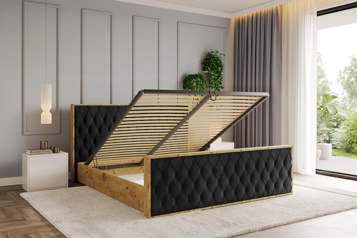 POLSTERBETT mit Bettkasten, Fußteil und Lattenrost, Boxbett ohne Matratze - ENZO5-Z 200x200 Schwarz - Schwarz, Holzwerkstoff/Textil (200/200cm) - ALTDECOR