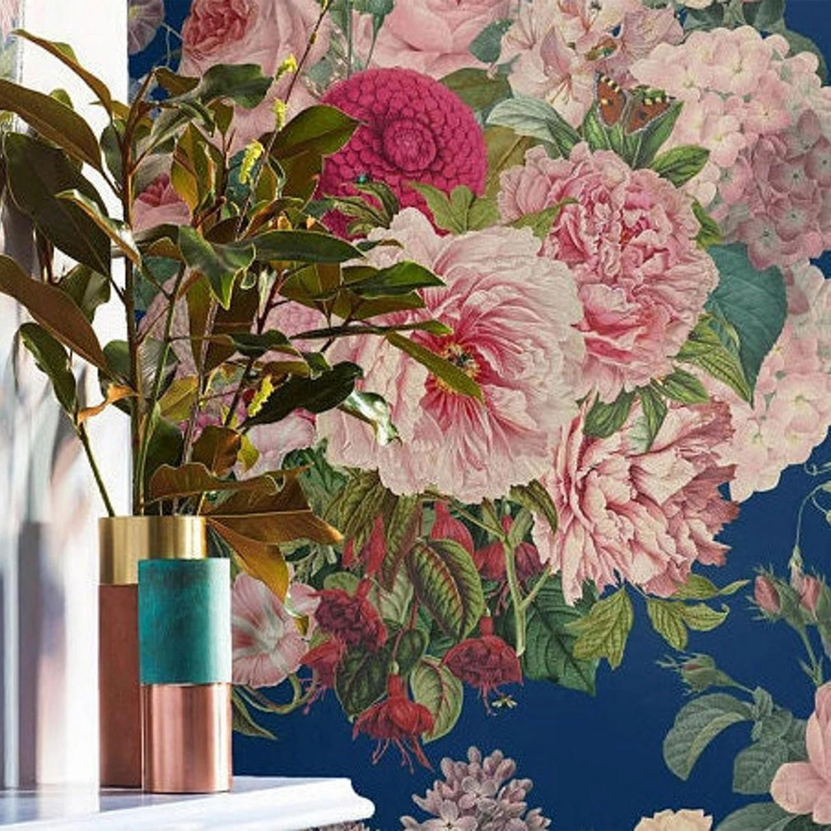 TAPETE Blumenbouquet aus echtem Papier, 200x280cm, 8 Bögen - Blau, Papier (280/200cm) - WALLPAPERS4BEGINNERS