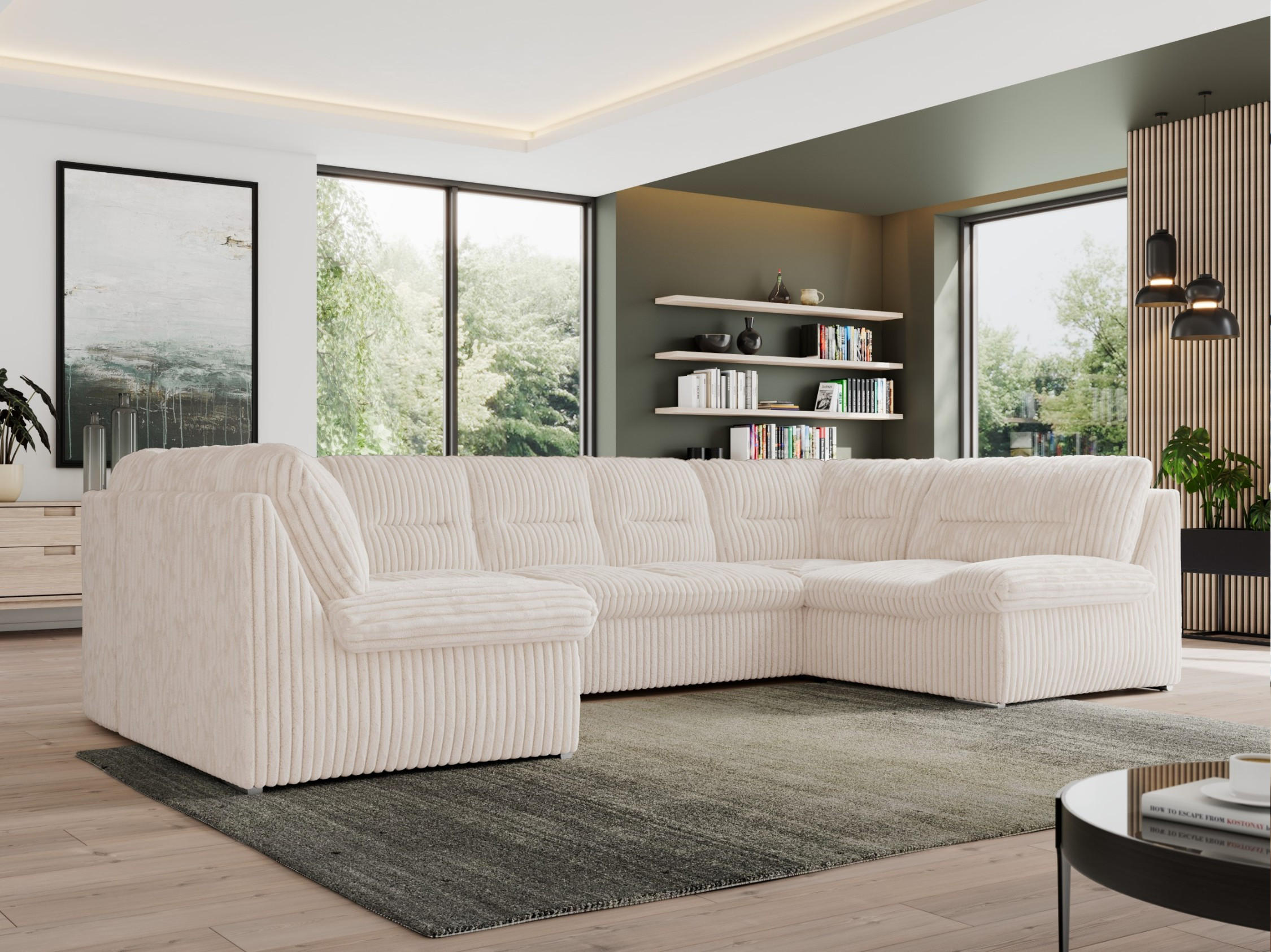 WOHNLANDSCHAFT MORBIDO U Beige Cord - Beige/Silberfarben, Textil/Metall (340/93/206cm) - MKS