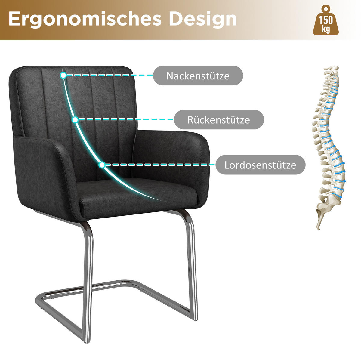 ESSZIMMERSTÜHLE 2er Schwarz Kunstleder Metallbeine modern - Schwarz, Leder (57/86/56cm) - FLIEKS