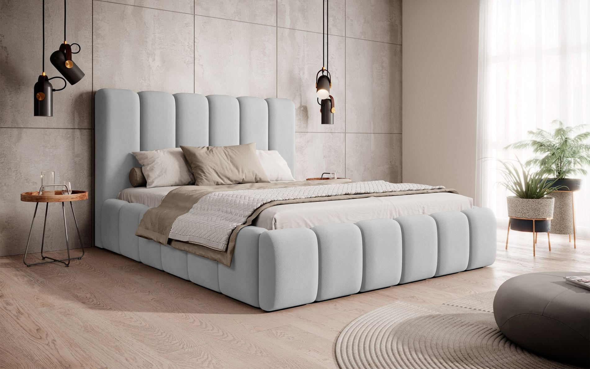 POLSTERBETT Biscottino Hellgrau mit Samtbezug 140x200 cm - Silberfarben/Hellgrau, Textil (140/200cm) - Selsey