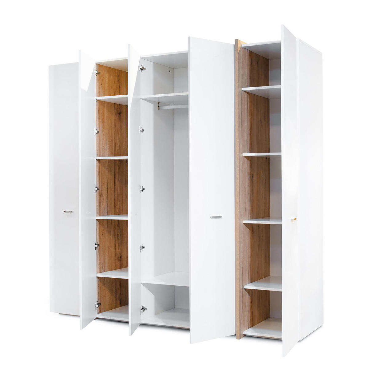 DREHTÜRENSCHRANK mit 5 Türen - Weiß / Eiche Sonoma Dekor - Eichefarben/Silberfarben, Holzwerkstoff/Metall (235/229/64cm) - home24
