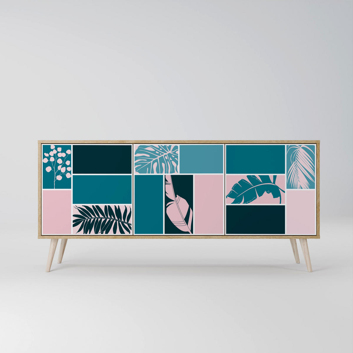 SIDEBOARD COMBINATION OF SHAPES, Graue Oberfläche, 164,5x42x72,5 cm, 3 Türen - Schwarz/Grau, Holzwerkstoff/Metall (164.5/72.5/42cm) - SpaceRebels