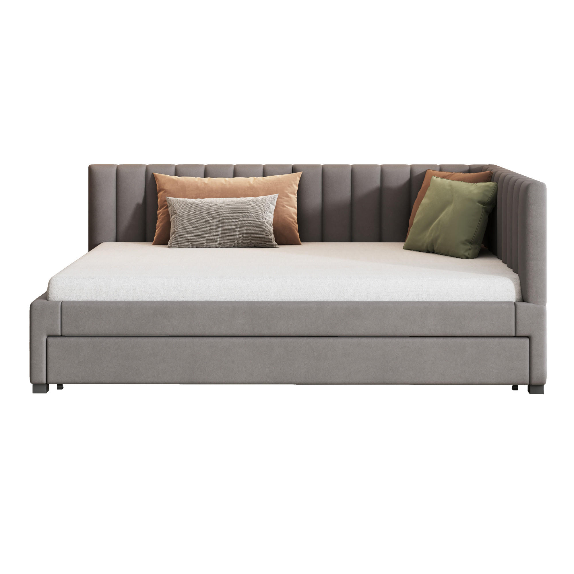 BETT 209,5/147/71 cm mit ausziehbarem Bett & Kopfteil Samt Grau - Grau, Leder (140/200cm) - OKWISH