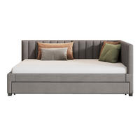 BETT 209,5/147/71 cm mit ausziehbarem Bett & Kopfteil Samt Grau - Grau, Leder (140/200cm) - OKWISH