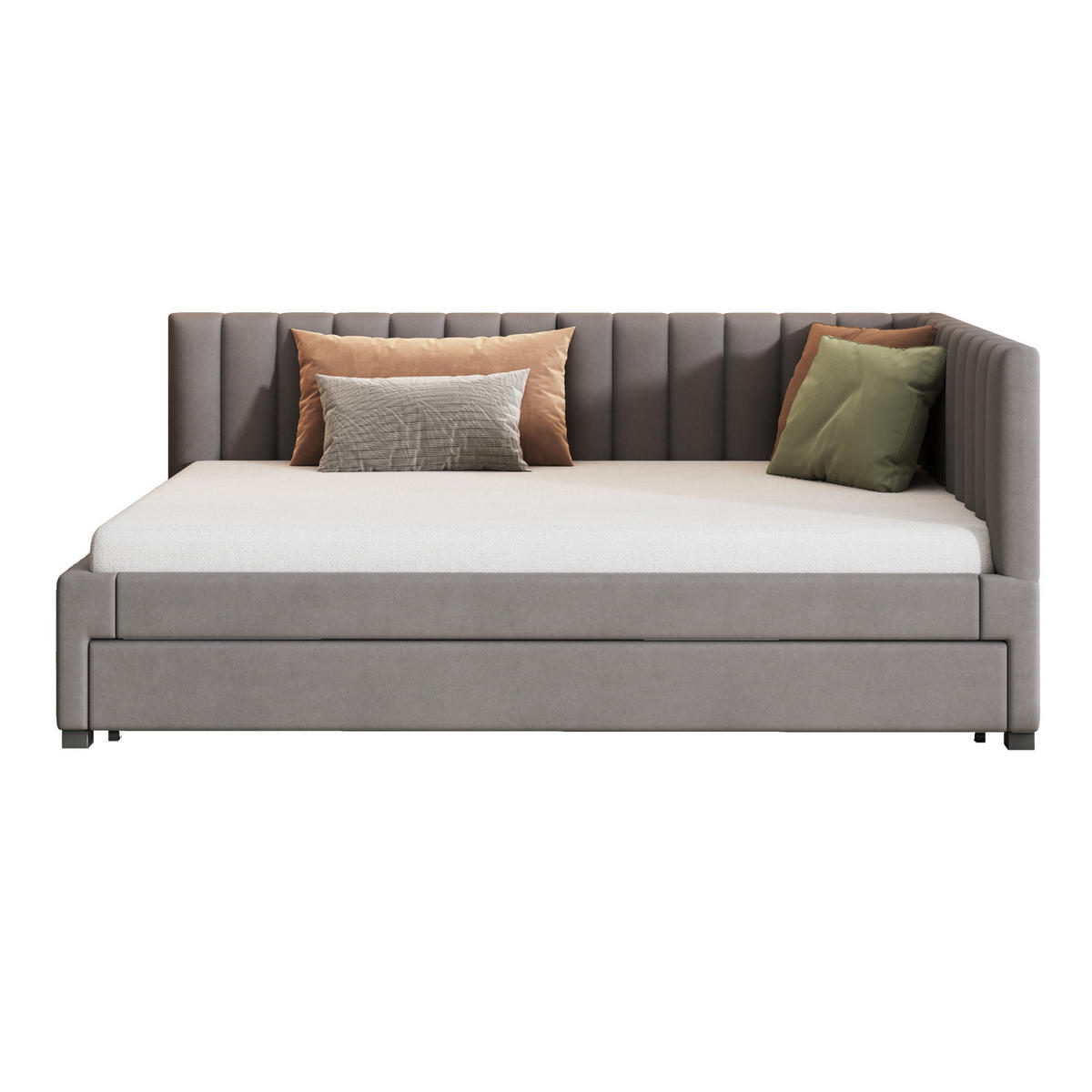 BETT 209,5/147/71 cm mit ausziehbarem Bett & Kopfteil Samt Grau - Grau, Leder (140/200cm) - OKWISH