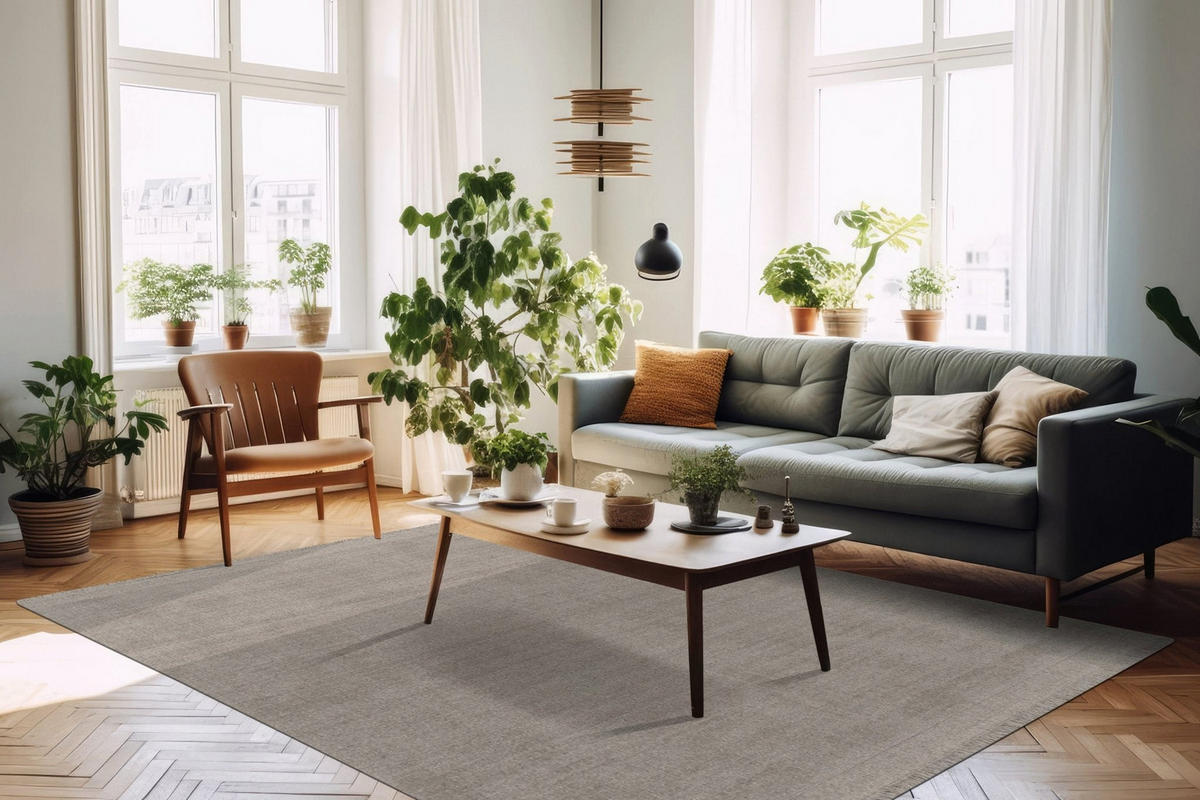 TEPPICH handgefertigt Wolle Baumwolle grau - Grau, Naturmaterialien (120/170cm) - AFK Living