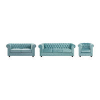 SOFA 3-Sitzer & 2-Sitzer & Sessel - Samt - Pastellblau - CHESTERFIELD - Hellblau, Textil (88/72/205cm) - Vente-Unique