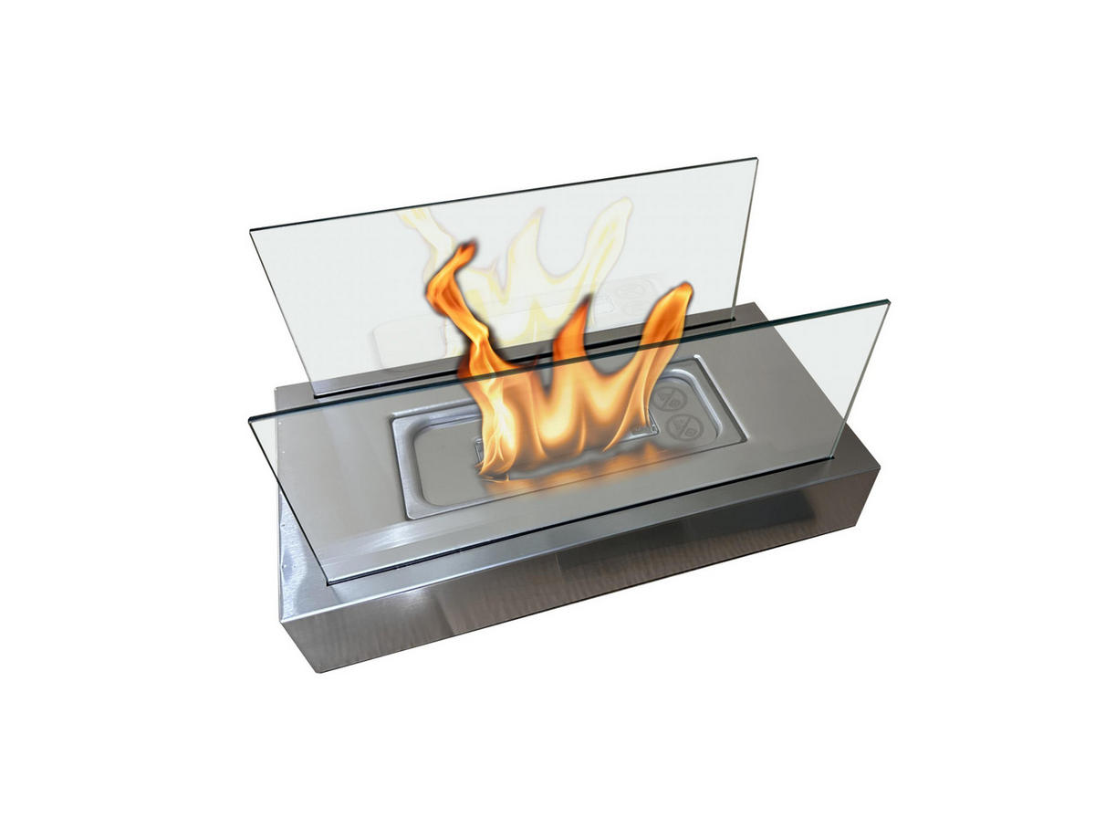BIOETHANOL-KAMIN Grau Tischmodell inklusive 0.18 L Brennblock - Silberfarben/Grau, Glas (35/15/18cm) - Purline