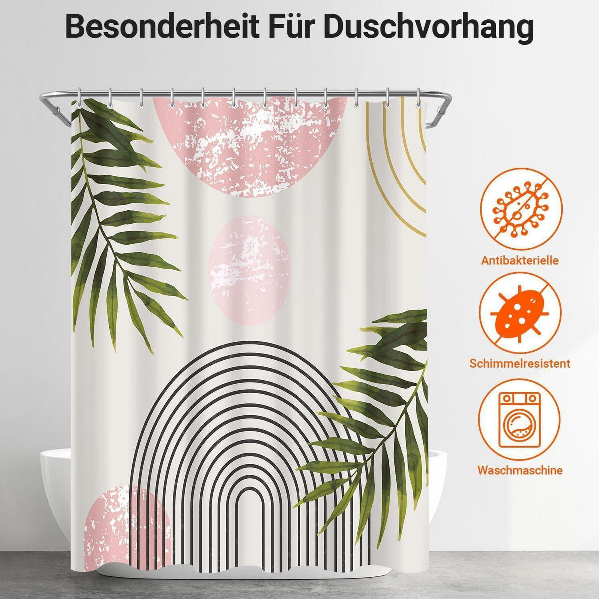 DUSCHVORHANG Rosa Blätter Linie 120 x 200 cm - Multicolor, Textil (120/200cm)