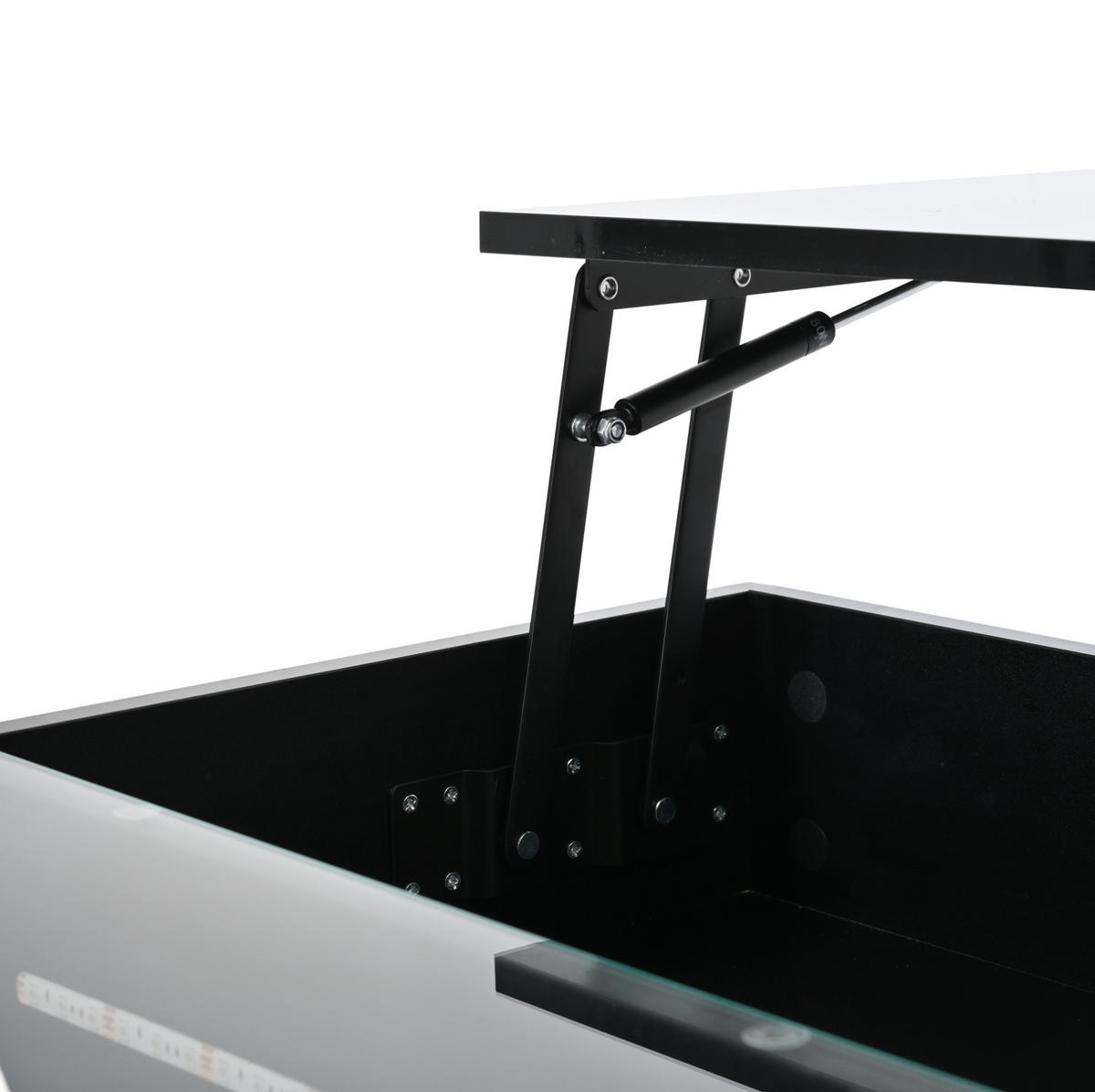 KONFERENČNÍ stolek 80/80/45 cm černý, s výklopnou deskou, LED a 2 zásuvkami - černá, kompozitní dřevo (80/80/45cm) - BEAOK