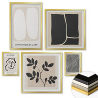 WANDBILDER 5er Set - 50x50 cm & 20x30 cm & 40x60 cm Goldrahmen - Minimalistische Pflanzenmuster - Goldfarben, Kunststoff (40/60cm) - ArtPrintCave