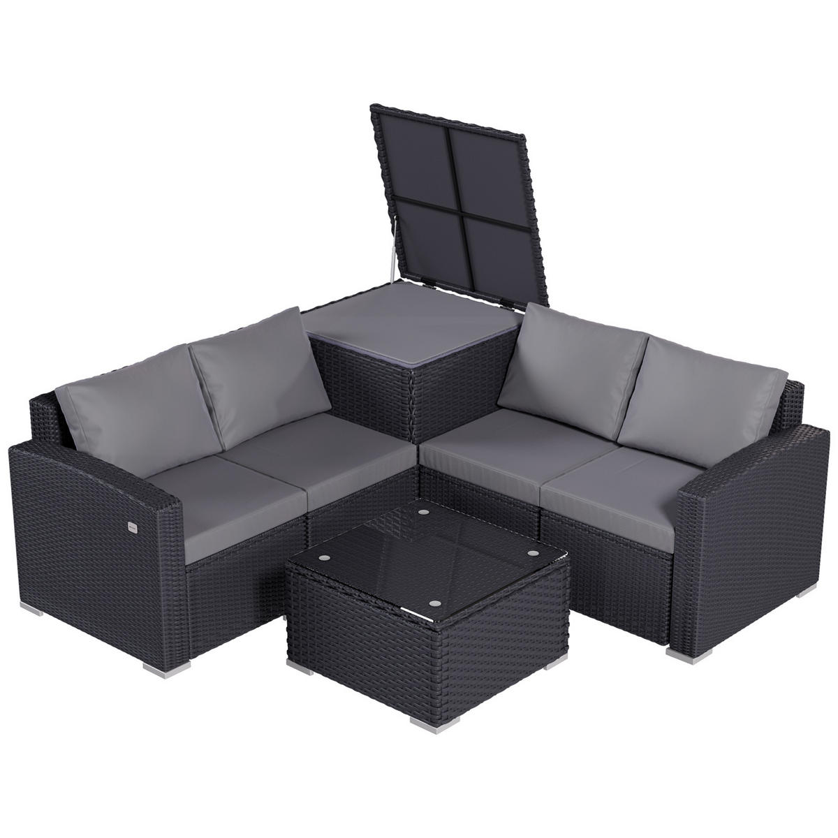 GARTEN-SOFA-SET - Schwarz, Metall - BELONID