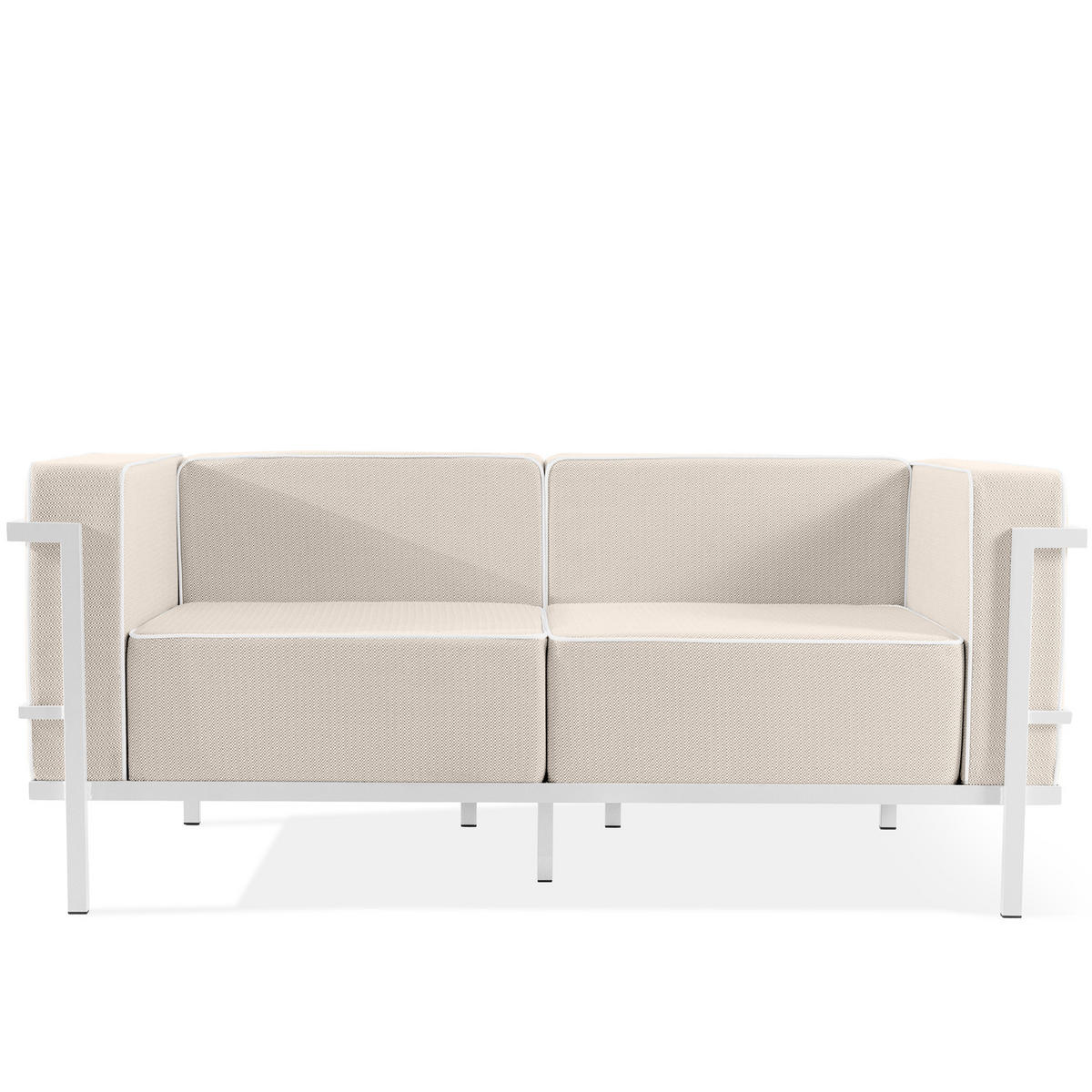 GARTENLOUNGE-SET TRIGLO 4-tlg., 1x Tisch, 2x Sessel, 1x Sofa 2-Sitzer, Modern, Weiß - Beige/Weiß, Glas/Textil - KONSIMO®