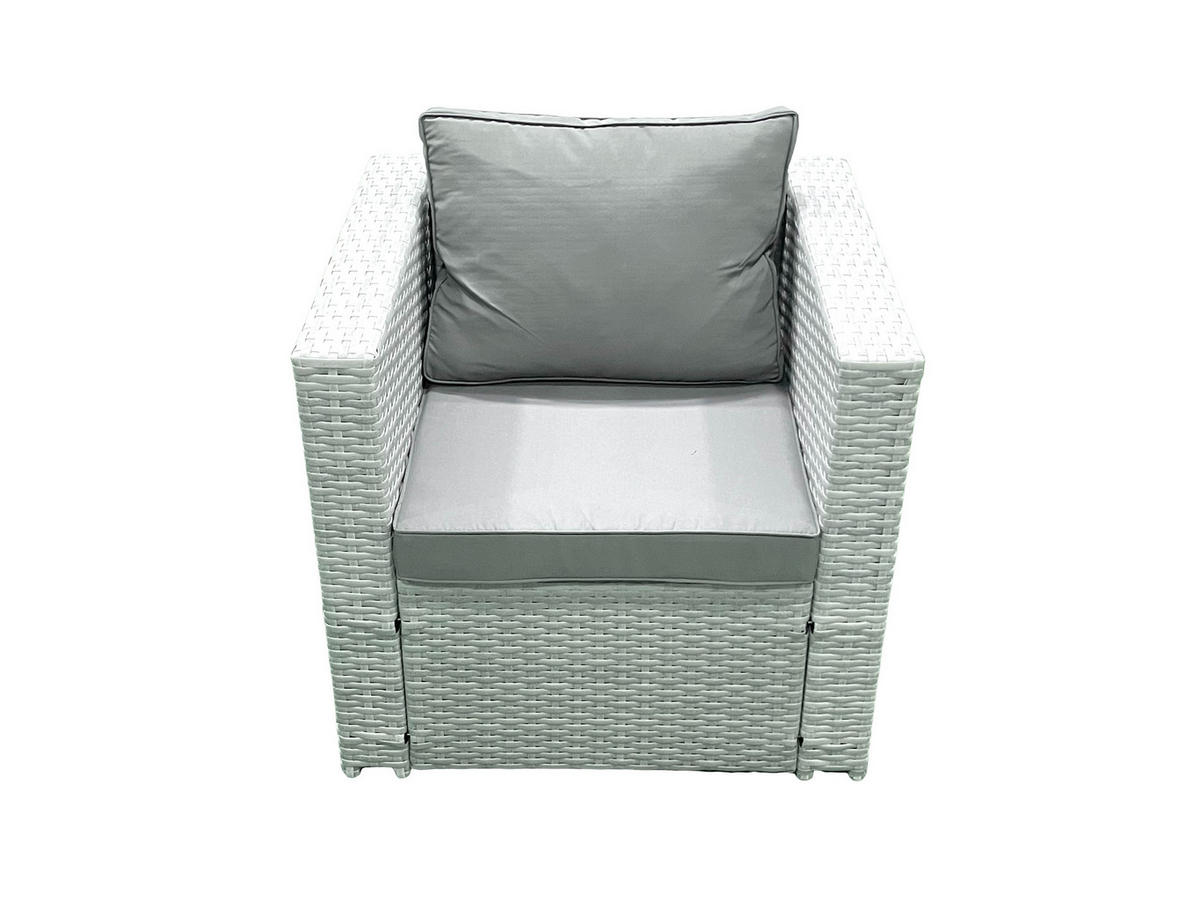 GARTENMÖBELSET mit 3-SITZER SOFA,COUCHTISCH Polyrattan Hellgrau-Mix 6-Sitzer - Hellgrau/Grau, Glas/Kunststoff - Fimous