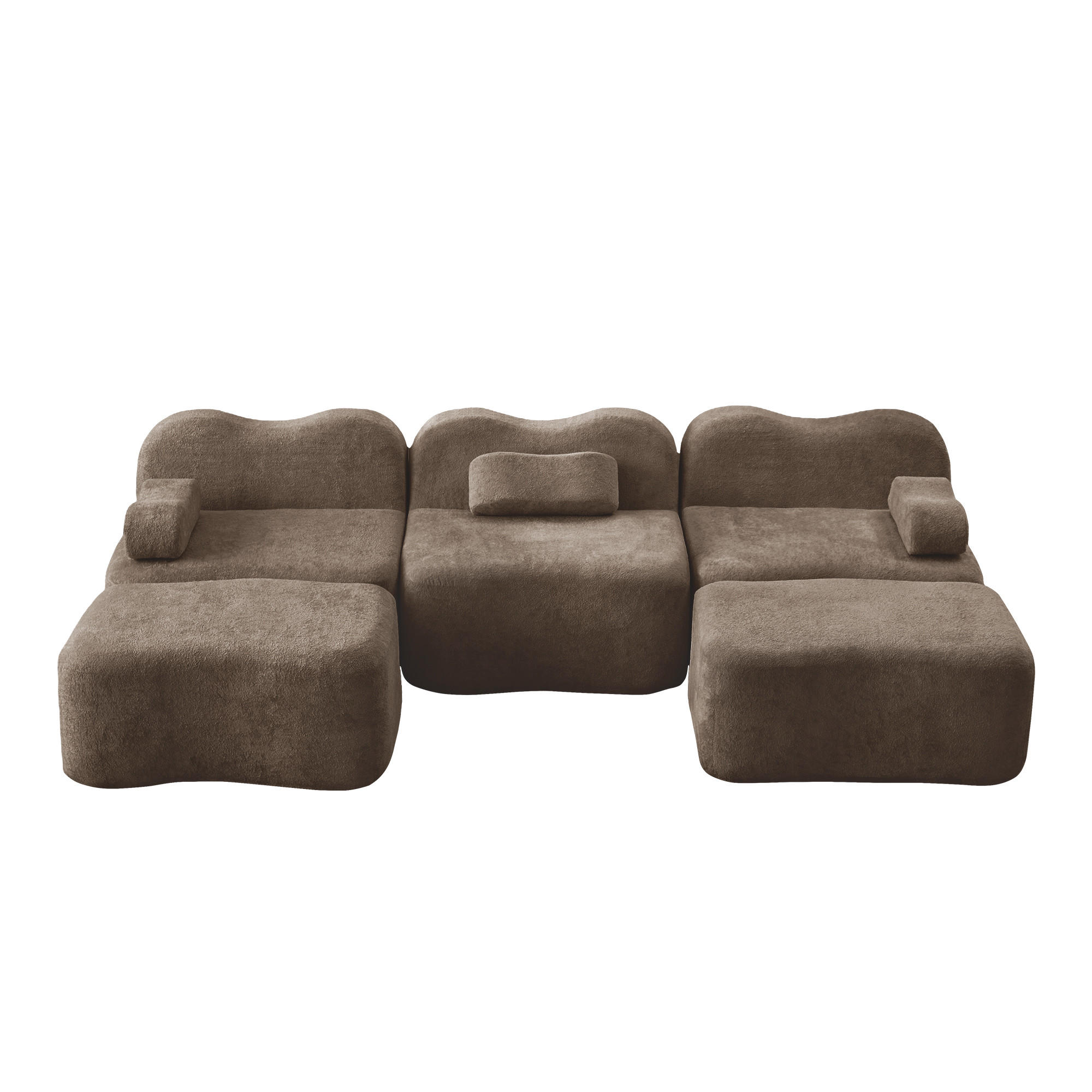 WOHNLANDSCHAFT Samt Braun mit Hocker - Braun, Textil (288/70/167cm) - WISHDOR