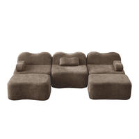 WOHNLANDSCHAFT Samt Braun mit Hocker - Braun, Textil (288/70/167cm) - WISHDOR
