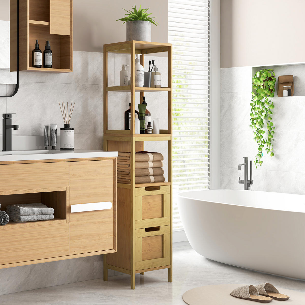 HOCHSCHRANK DE-12386 30/30/144 cm Bambus Natur - Naturfarben, Holzwerkstoff (30/144/30cm) - ComfortXL
