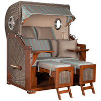 STRANDKORB 2-Sitzer Düne Mahagoni 520 - Türkis/Blaugrau, Holz (125/170/80cm) - Mr. Deko